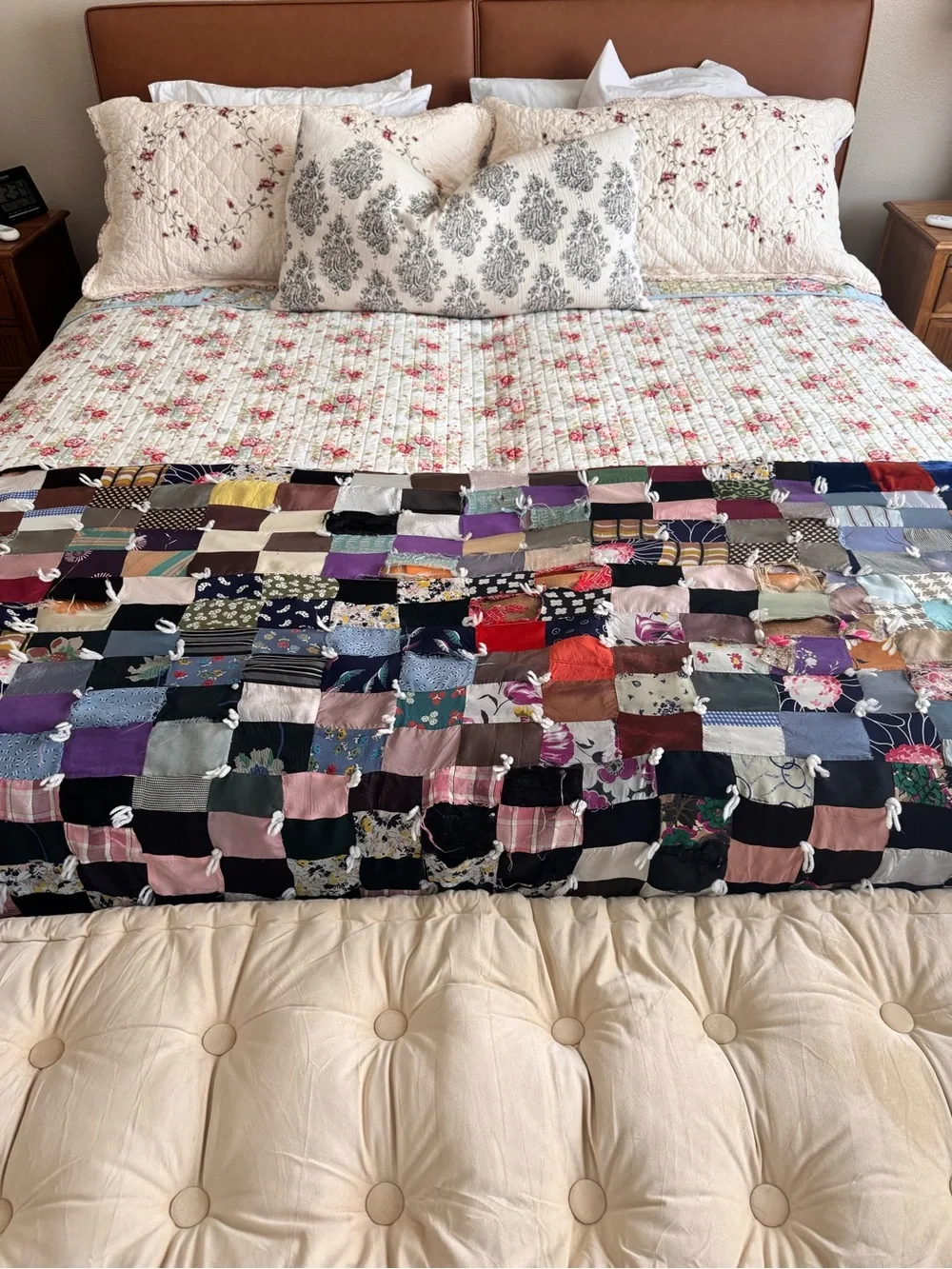 Vintage Heirloom Patchwork Quilt 75x70 Mixed Fabric Boho Cutter Quilt AS IS